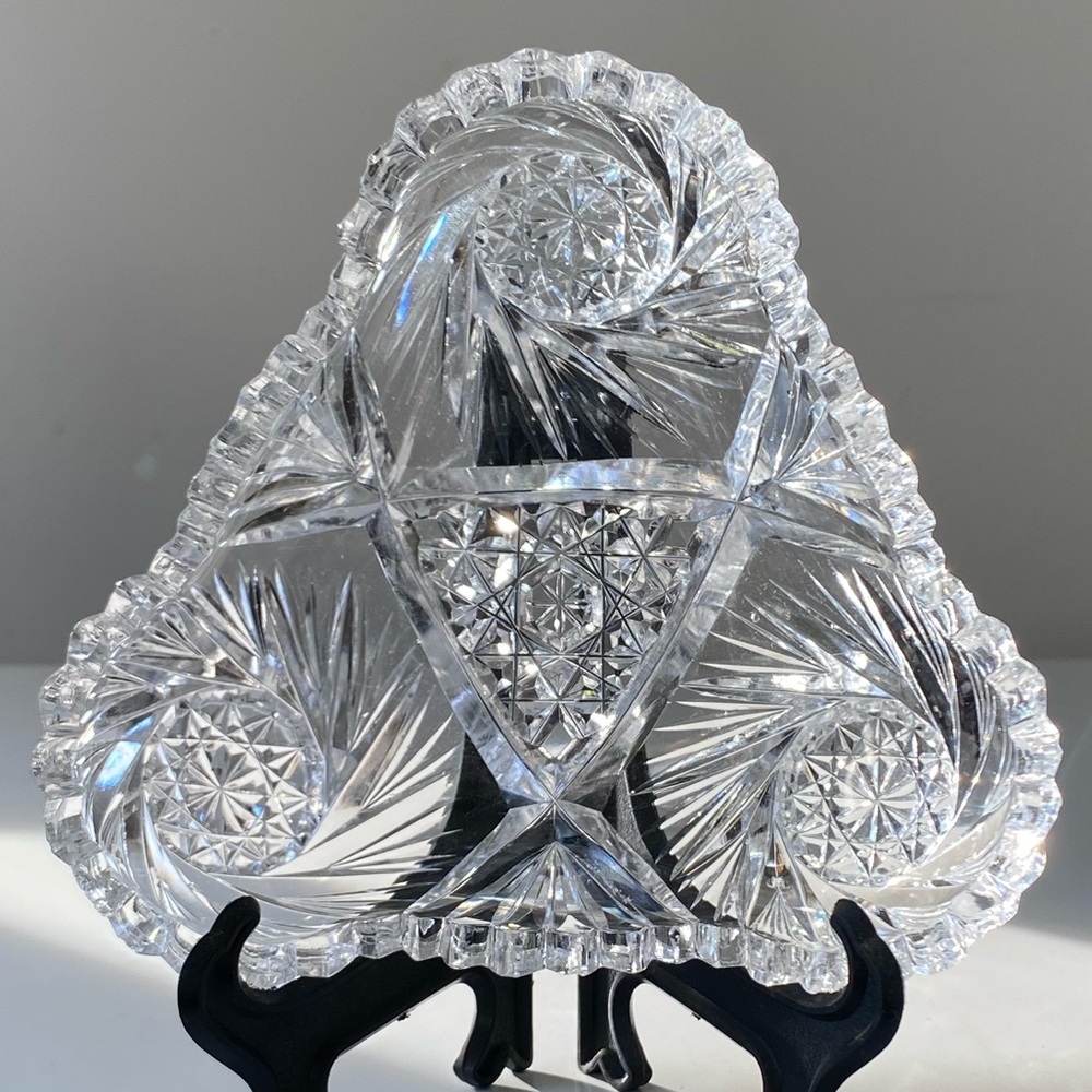American Brilliant Period Cut Glass Nappy Candy Dish with sawtooth pattern